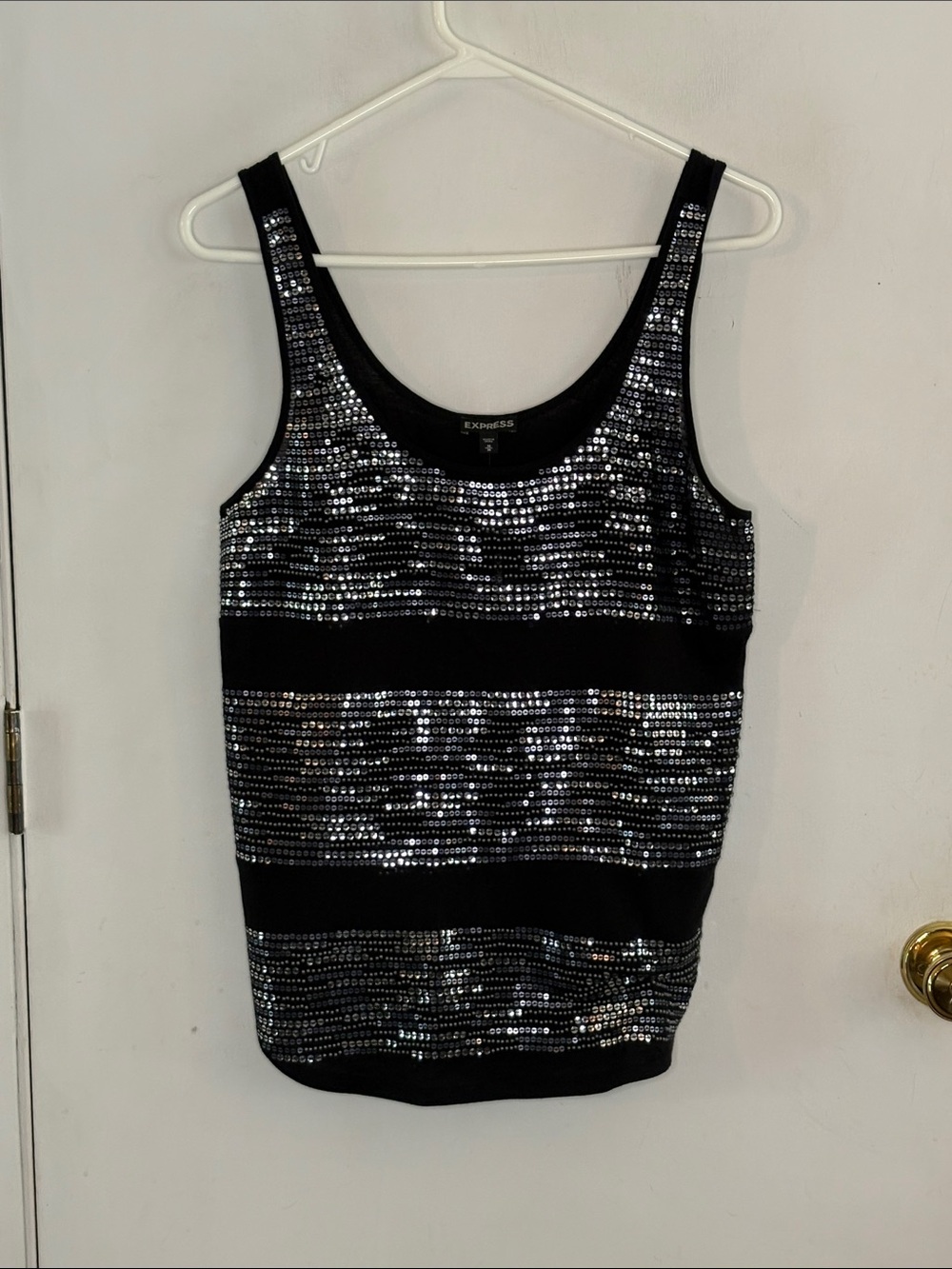 Express black knit tank top sequins and beaded Size Medium